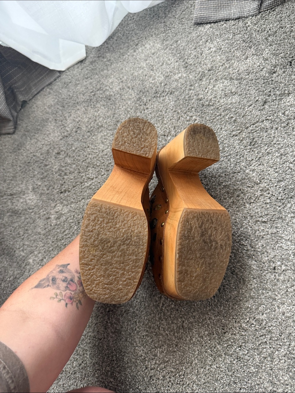 Free People Brown Studded Suede Platform Clogs - Picture 4 of 6